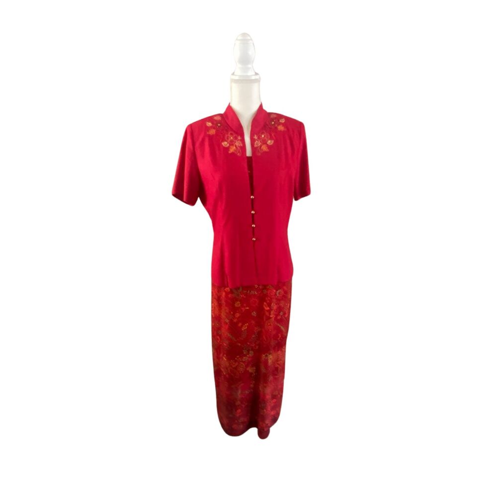 VTG R & K Originals Women’s Size 10 Red Dress & Jacket 2 Pc Set Embroidered